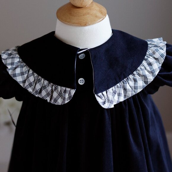 Navy Cotton Corduroy Float Dress Windowpane Plaid Trim Pinwale Bailey Boys NWT - Picture 3 of 4